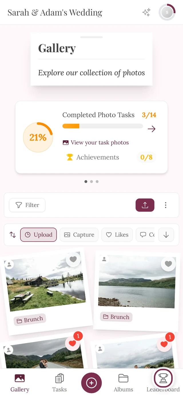 Gallery on a phone with the trophy icon highlighted in red in the bottom bar