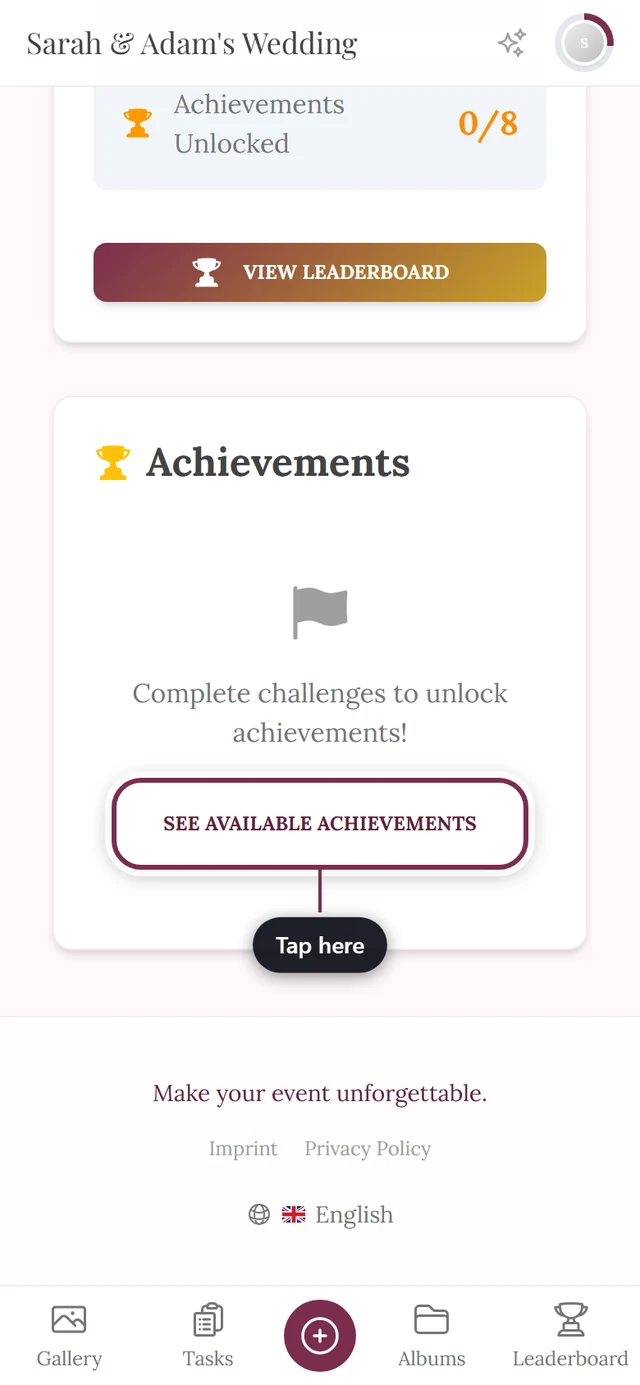 Achievements section in the profile with the See Available Achievements button highlighted in red