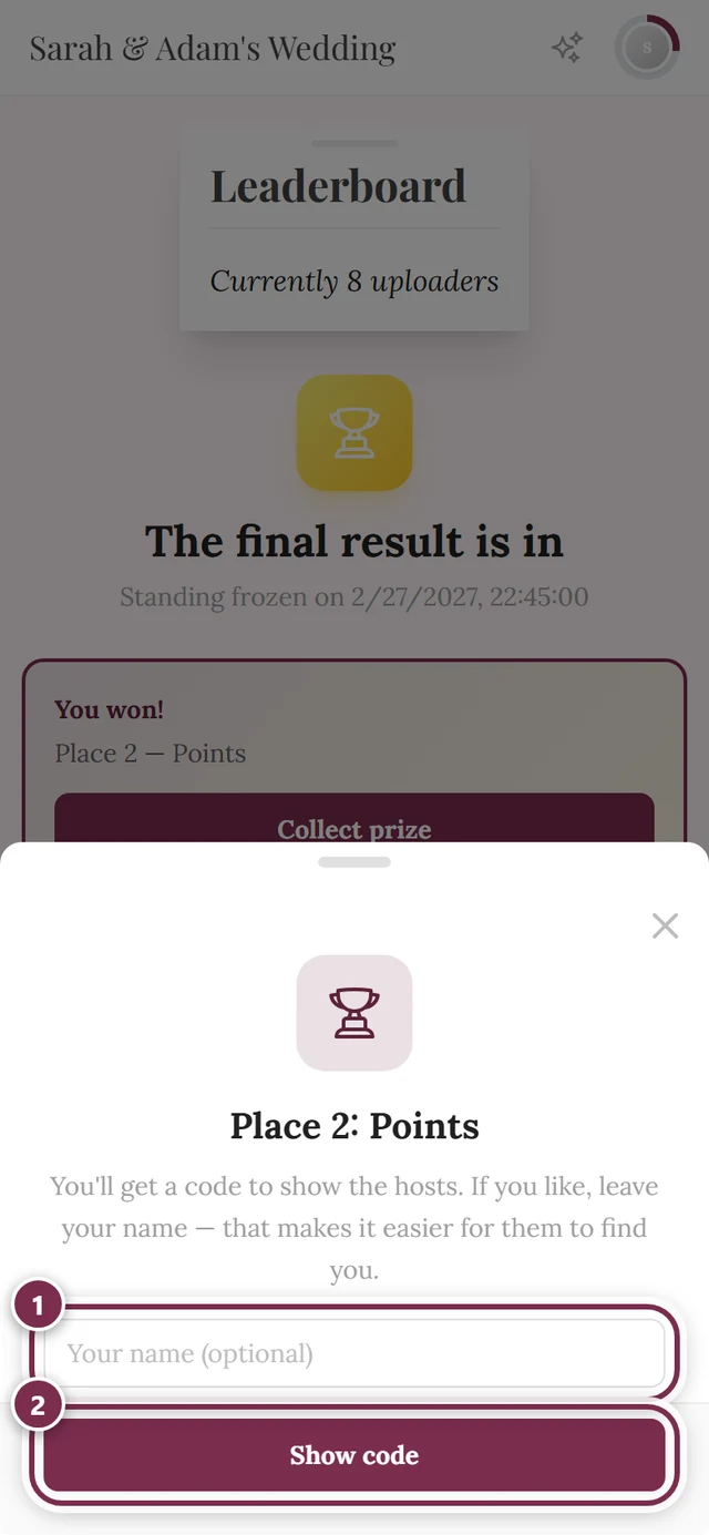 Place 2 Points dialog with the name field and the Show code button
