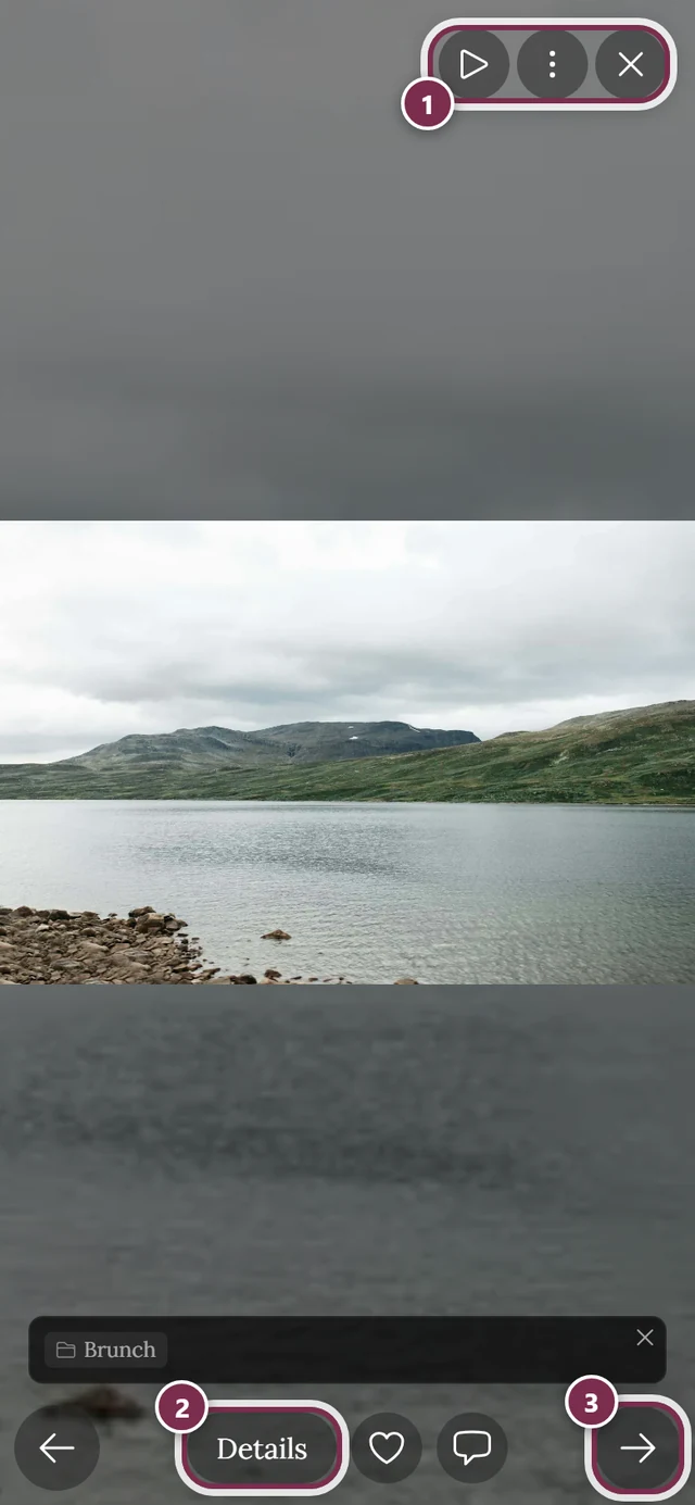 Photo in full screen with the slideshow controls