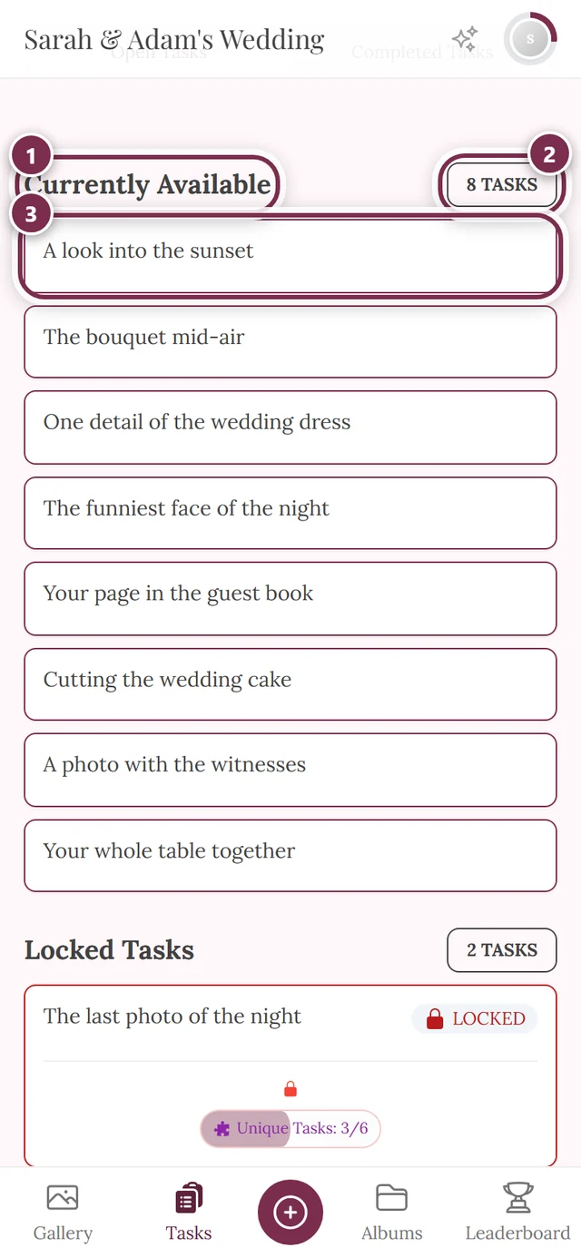 Currently Available section with three markers: heading, counter, first task card