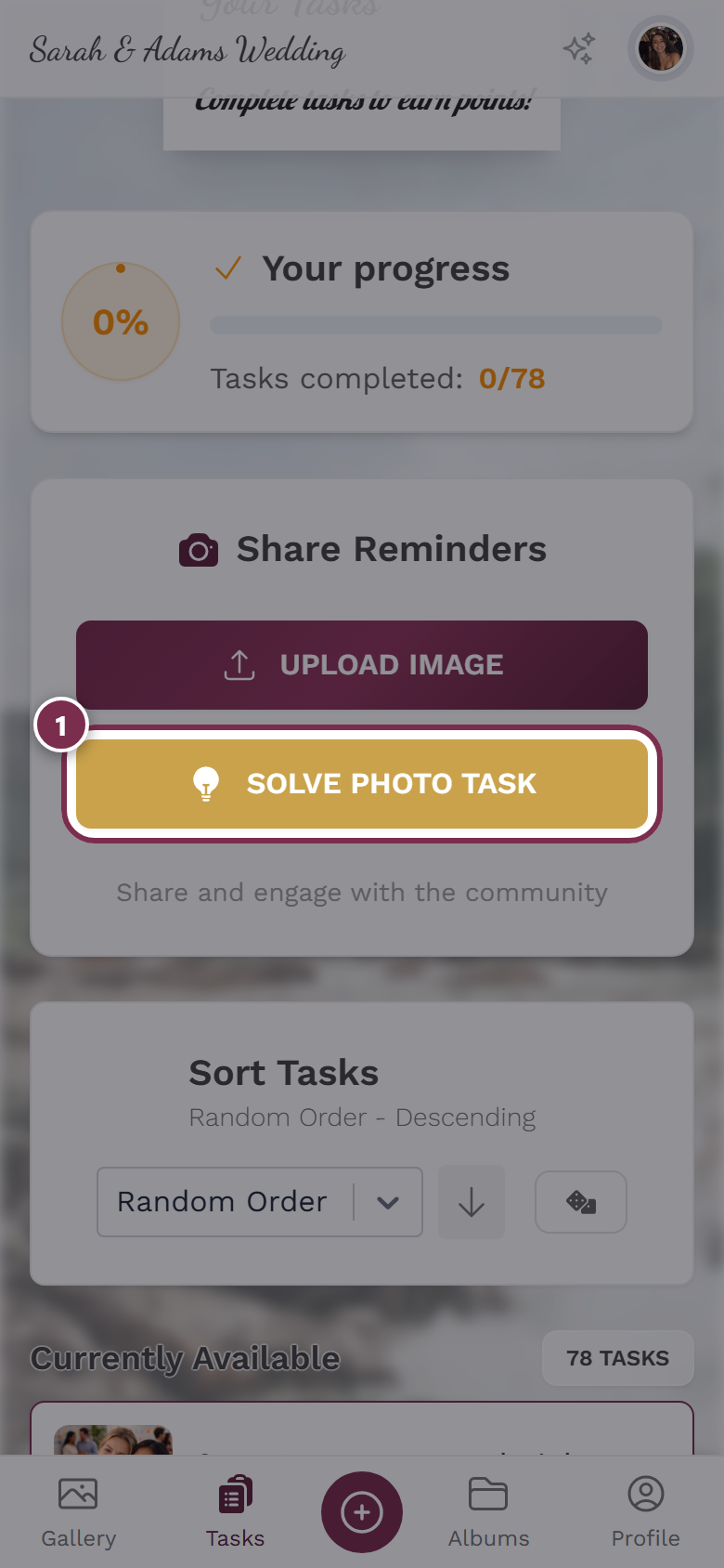 Photo task with the Solve a Photo Task button highlighted