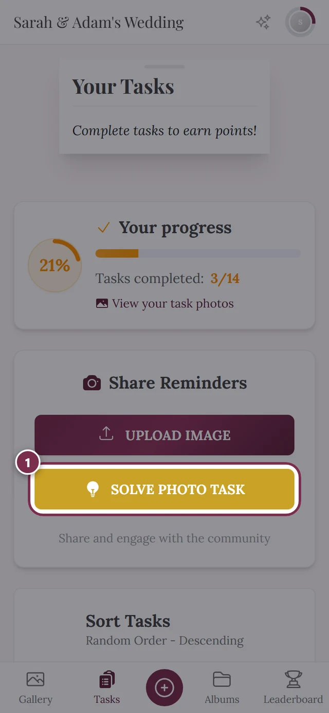 Upload dialog with a preselected task