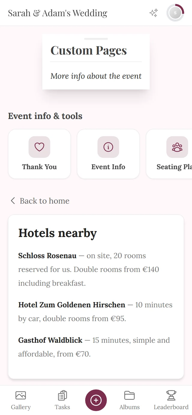 A finished custom page in the guest view with heading, image and text