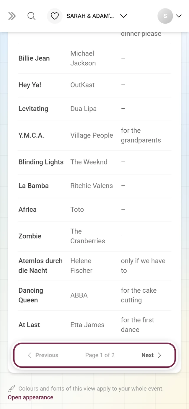 End of the request list with the page controls highlighted