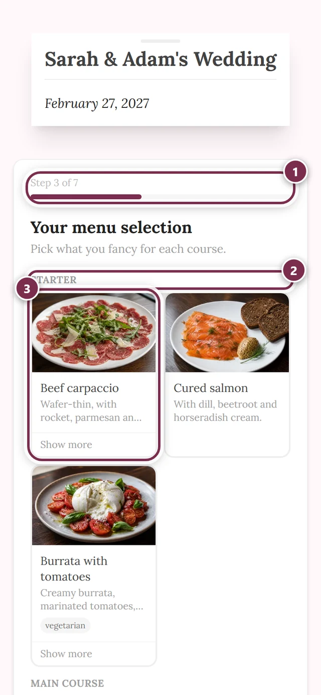 Menu step of the reply wizard showing the starters to choose from