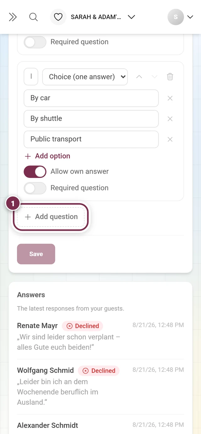 The Add question button below the existing questions