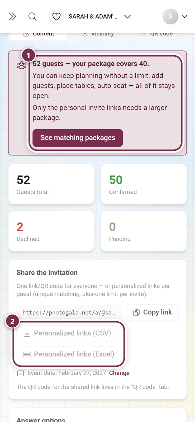 The allowance box above the editor and the greyed-out buttons for the personalized links