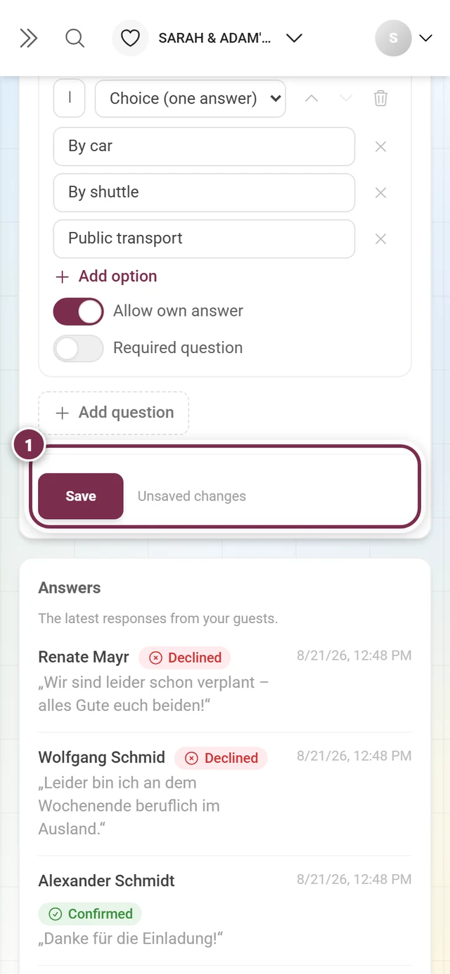 The save row with the Unsaved changes note