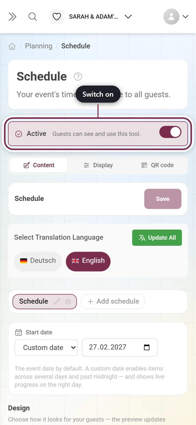 Tool editor with the active strip above the tabs highlighted