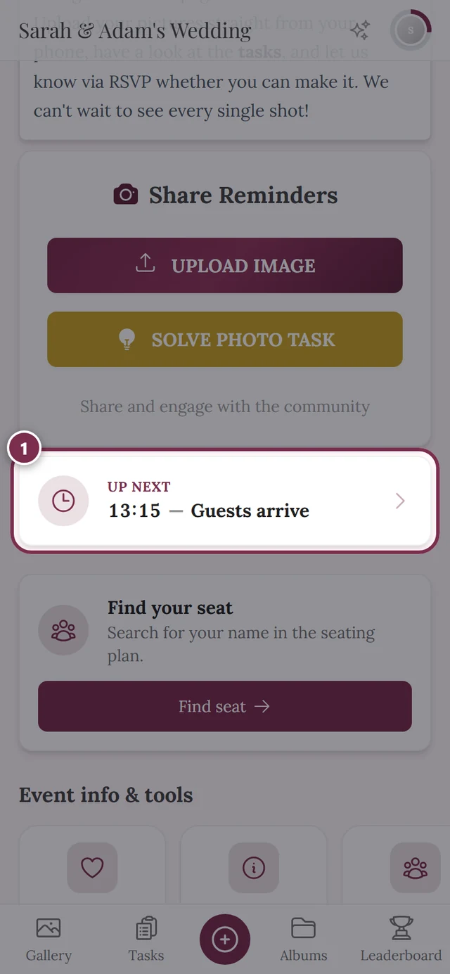 Gallery home page with the Up next schedule widget