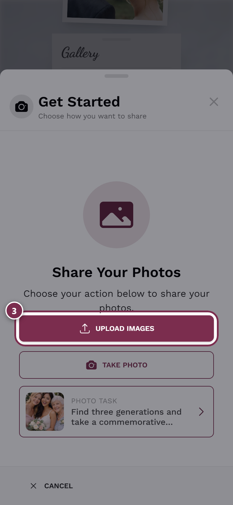 Upload dialog with the upload-images button highlighted