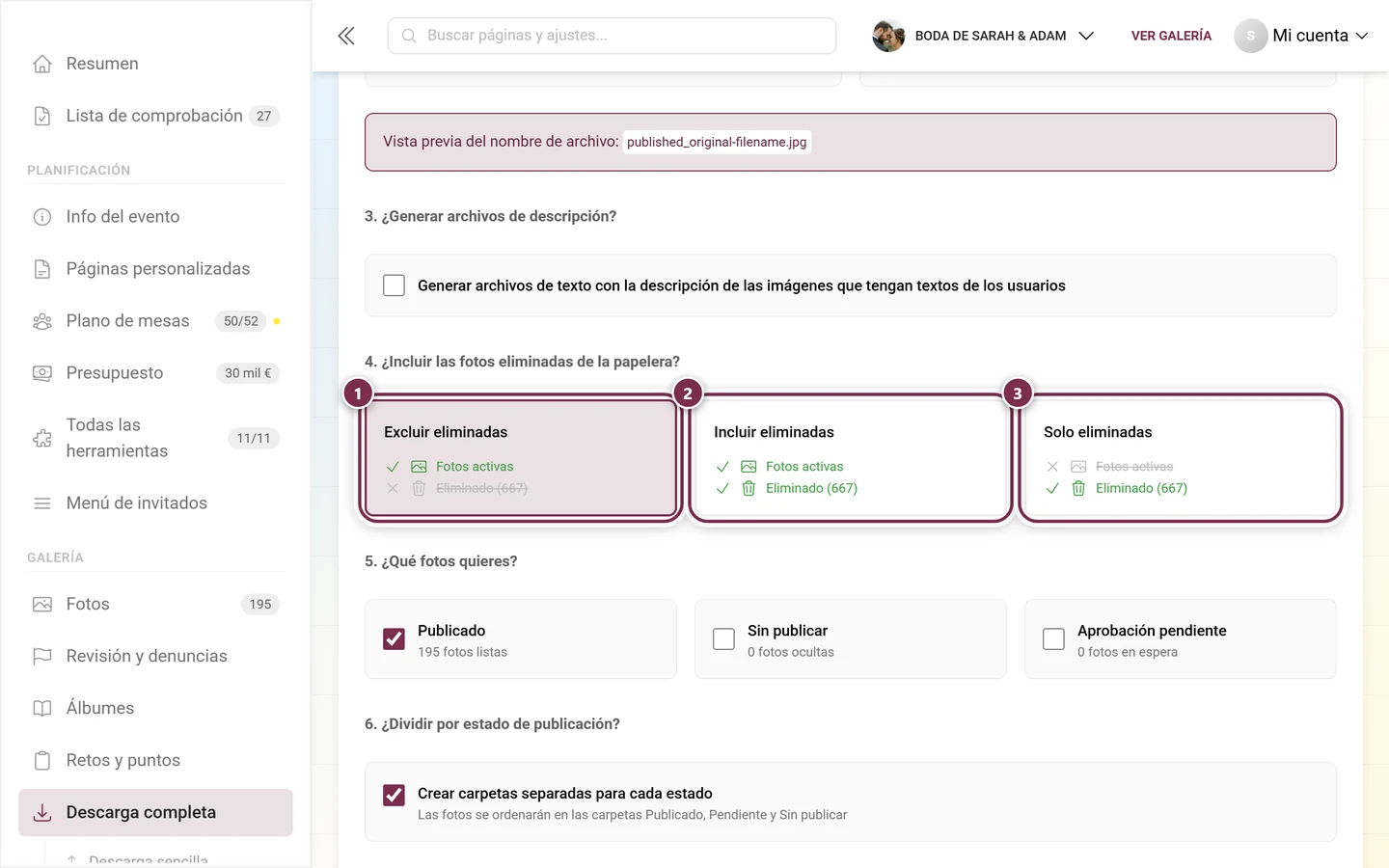 Paso 4 con las tres tarjetas de la papelera, cada una marcada por separado