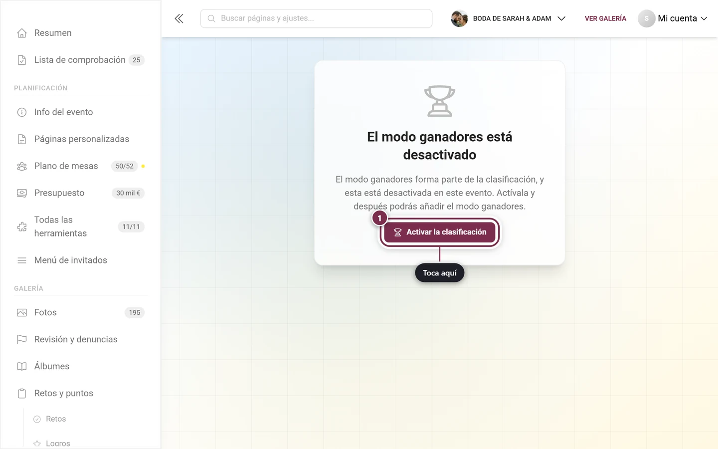 Aviso de que la clasificación está desactivada con el botón Activar la clasificación