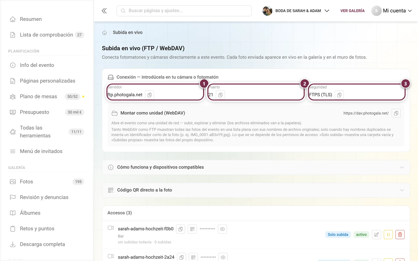 Tarjeta de conexión con los campos Servidor, Puerto y Seguridad marcados