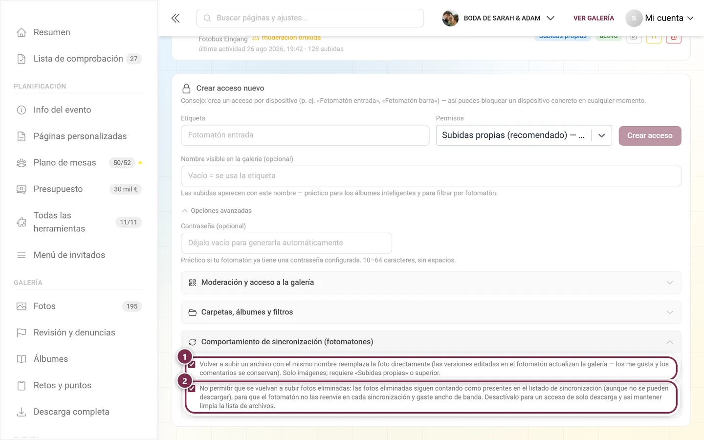Grupo desplegado Comportamiento de sincronización con las dos casillas marcadas
