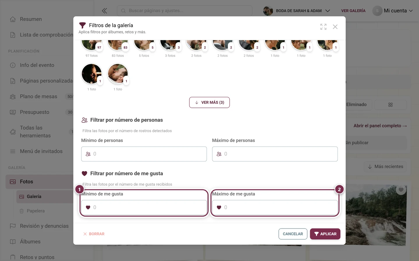 Los dos campos numéricos para el número de me gusta en la parte inferior del diálogo, ambos resaltados