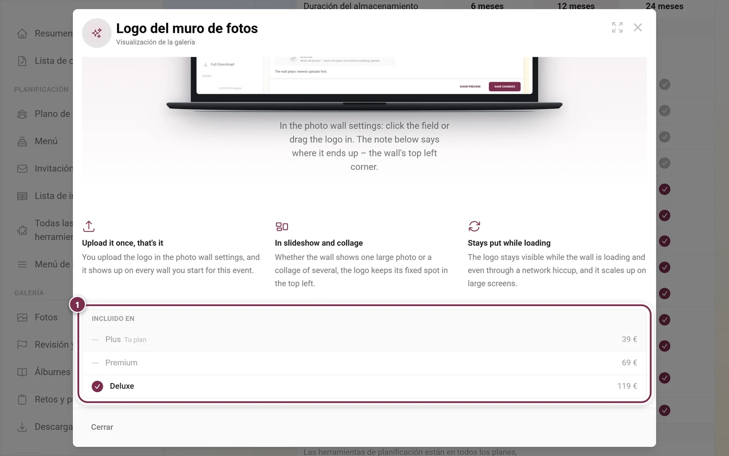 Cuadro de diálogo de funciones con la sección Incluido en