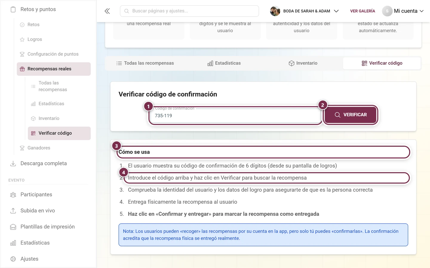 Pestaña Verificar código del lado del anfitrión con un código comprobado y una tarjeta de detalle