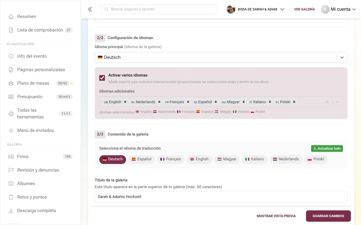 Apartado 2/3 Configuración de idiomas con el idioma principal y el inglés como idioma adicional
