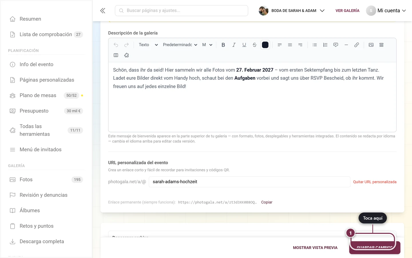 Sección Descargar archivo con el enlace Ir a la descarga resaltado