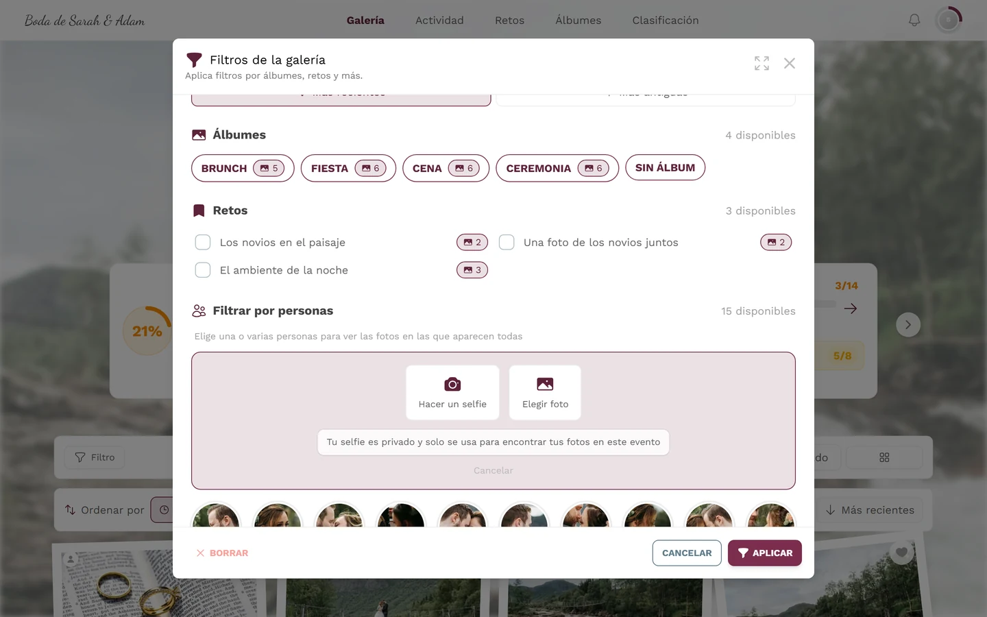Selección de origen de Encuéntrame con los botones Hacer un selfie y Elegir foto, además del aviso de privacidad