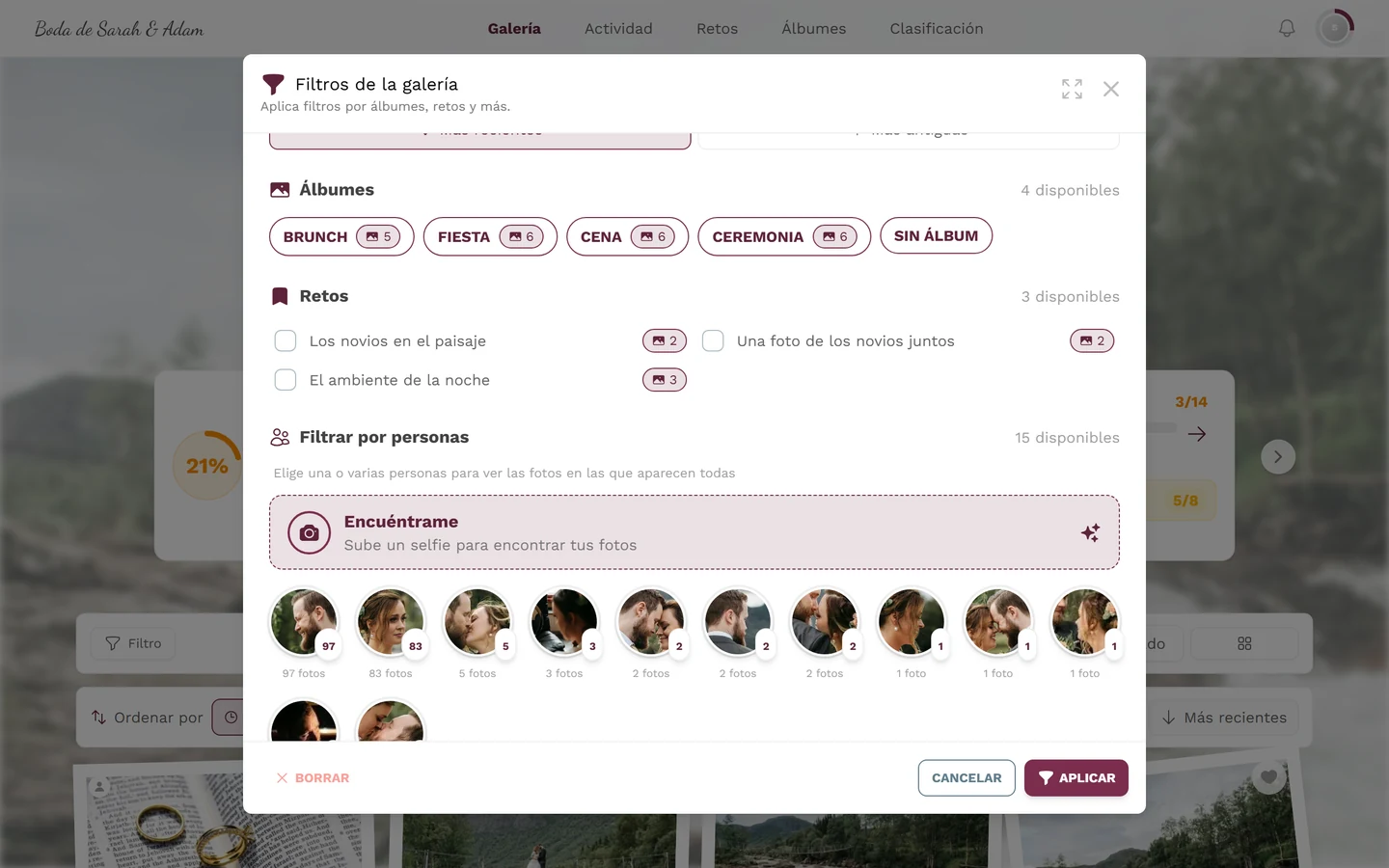 Selección de personas y rostros en el filtro