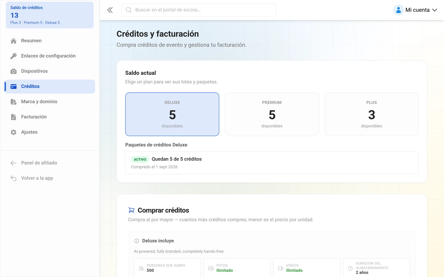 Resumen de créditos por plan