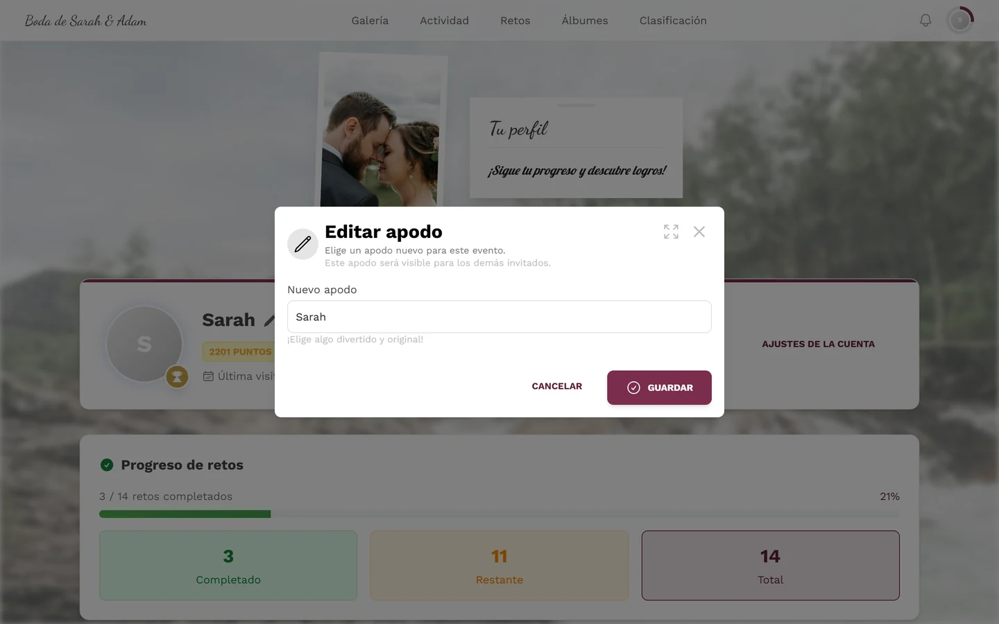 Diálogo para editar el apodo