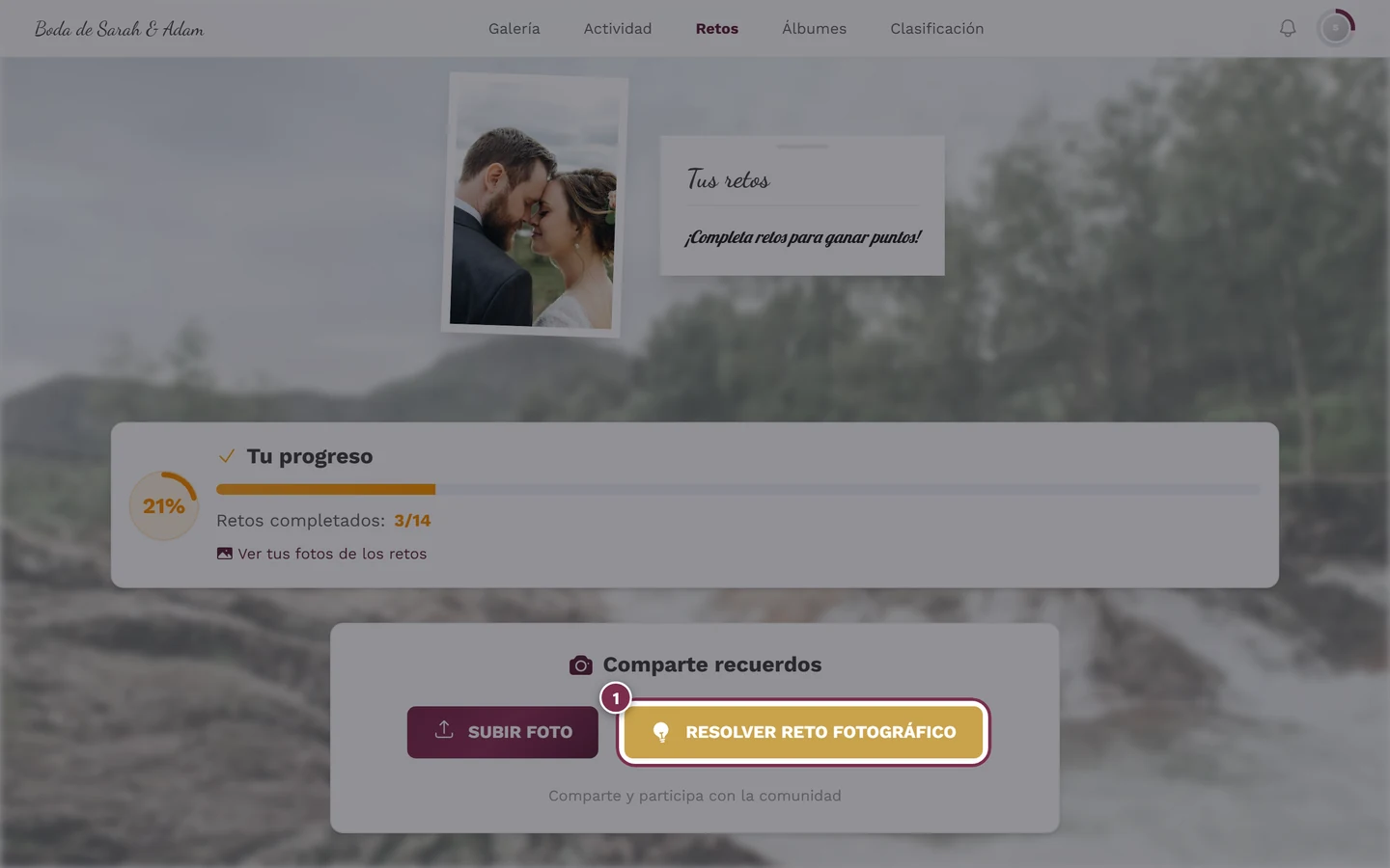 Diálogo de subida con el reto preseleccionado