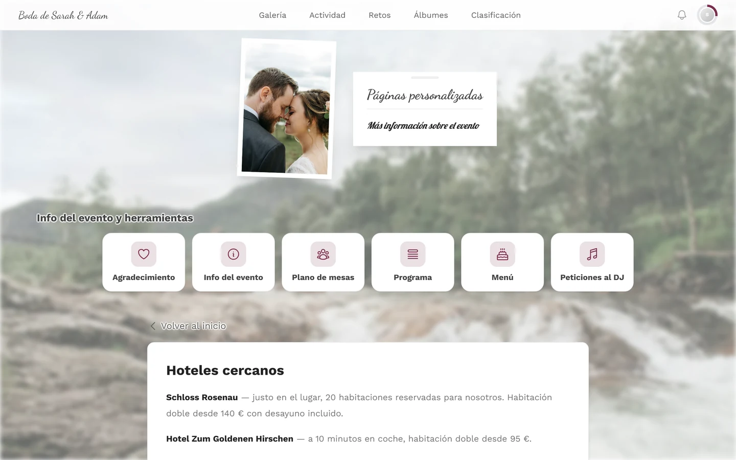 Página personalizada terminada en la vista de los invitados con encabezado, imagen y texto