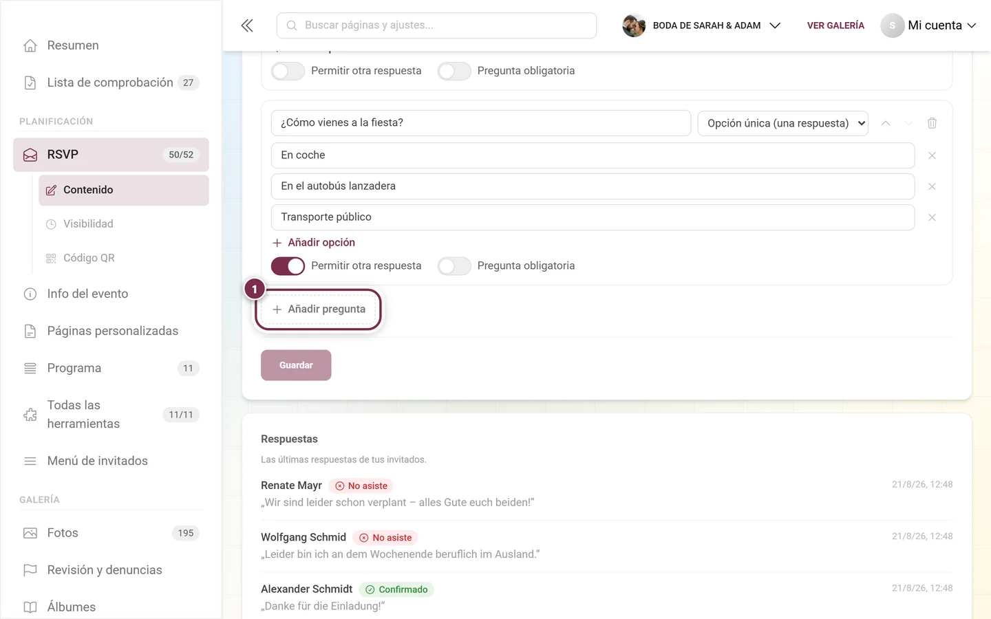 El botón Añadir pregunta bajo las preguntas existentes