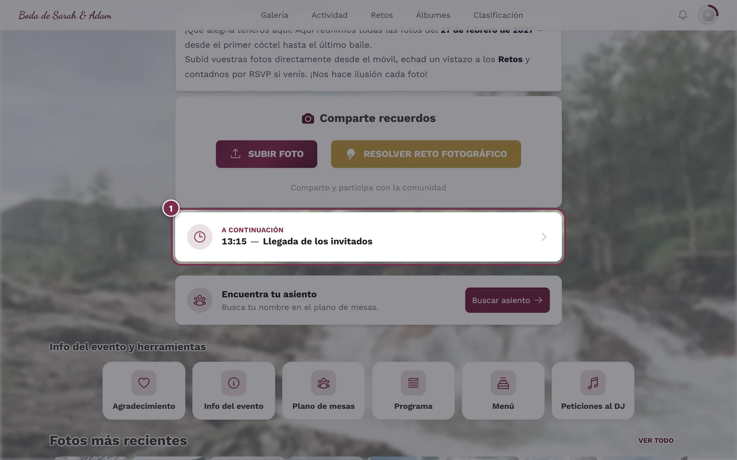 Página de inicio de la galería con el widget del programa A continuación