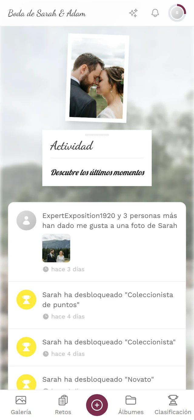 Lista cronológica de nuevas subidas, comentarios, me gusta y logros