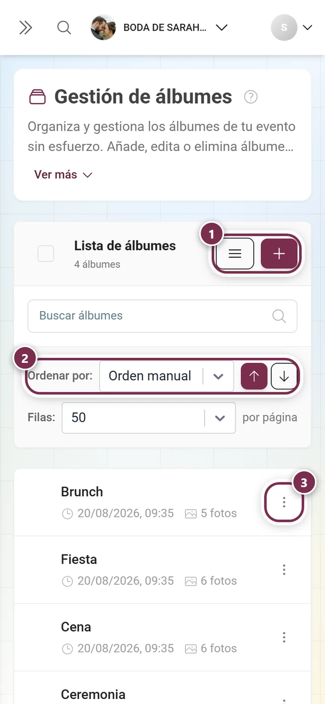 El gestor de álbumes con los álbumes creados