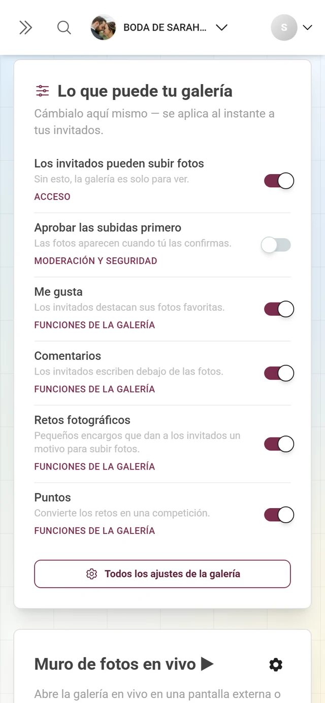 La tarjeta Lo que puede tu galería con seis interruptores