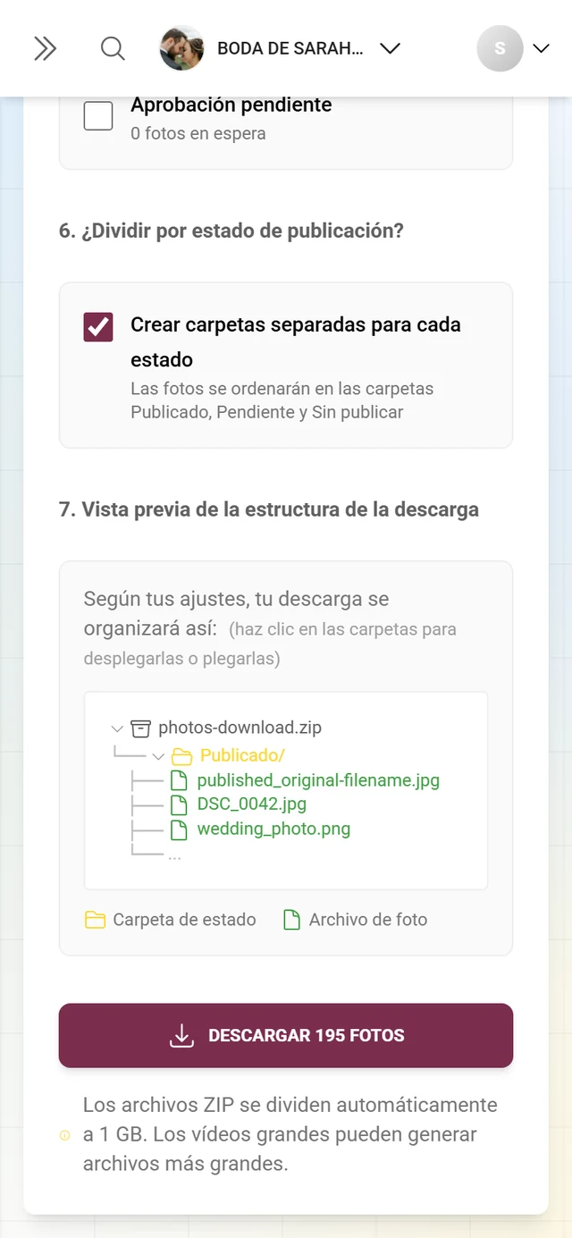 Paso 7 con el árbol de carpetas del archivo ZIP y el botón de descarga