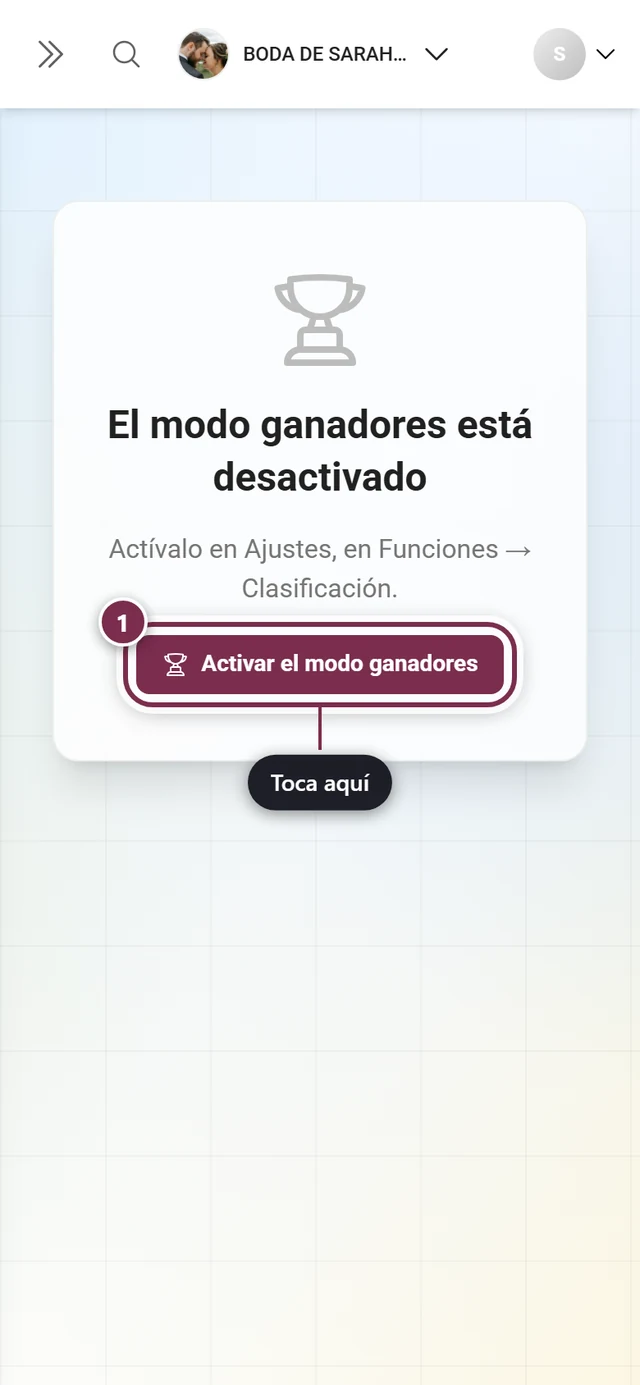 Aviso El modo ganadores está desactivado con el botón Activar el modo ganadores