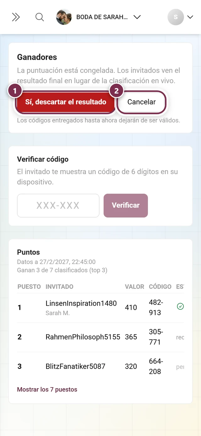 Confirmación antes de reabrir con los botones Sí, descartar el resultado y Cancelar