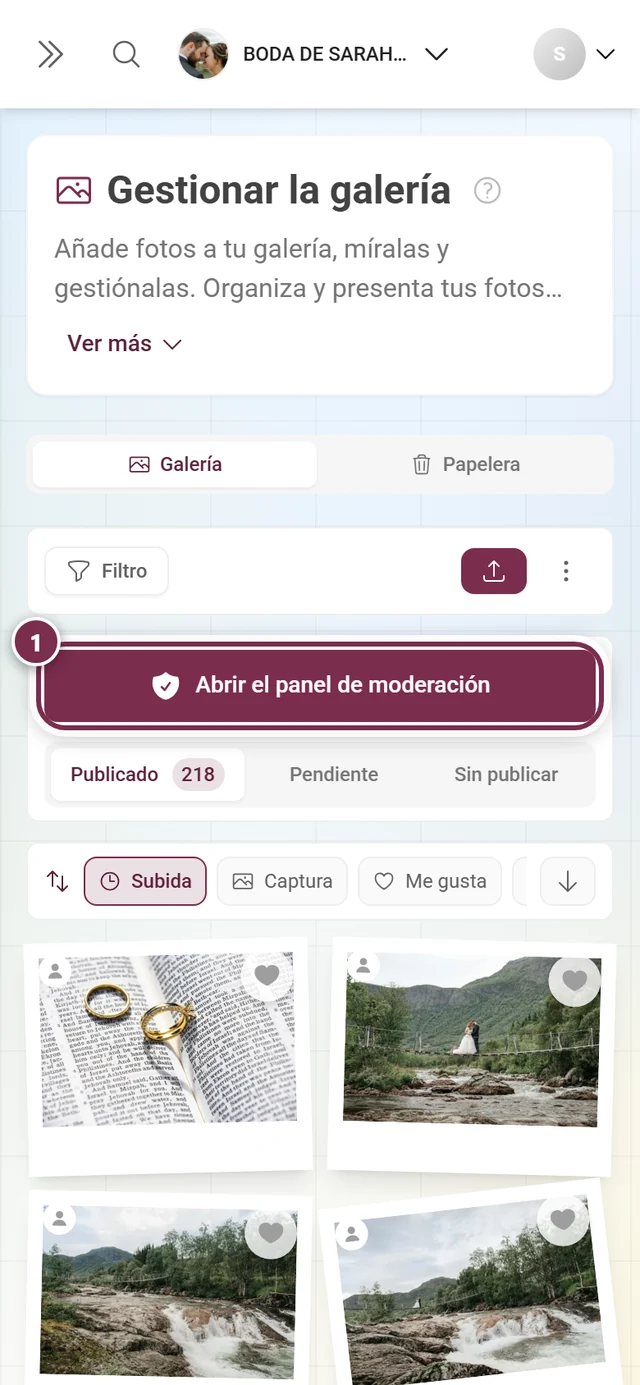 Panel de moderación en el móvil con el botón resaltado Abrir el panel de moderación