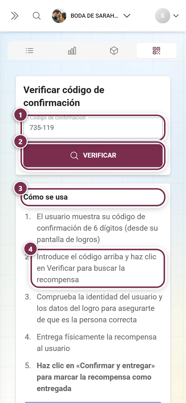 Pestaña Verificar código del lado del anfitrión con un código comprobado y una tarjeta de detalle