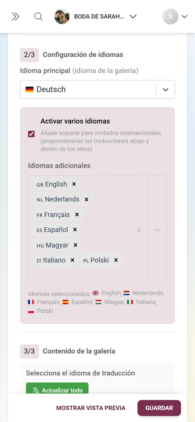 Apartado 2/3 Configuración de idiomas con el idioma principal y el inglés como idioma adicional