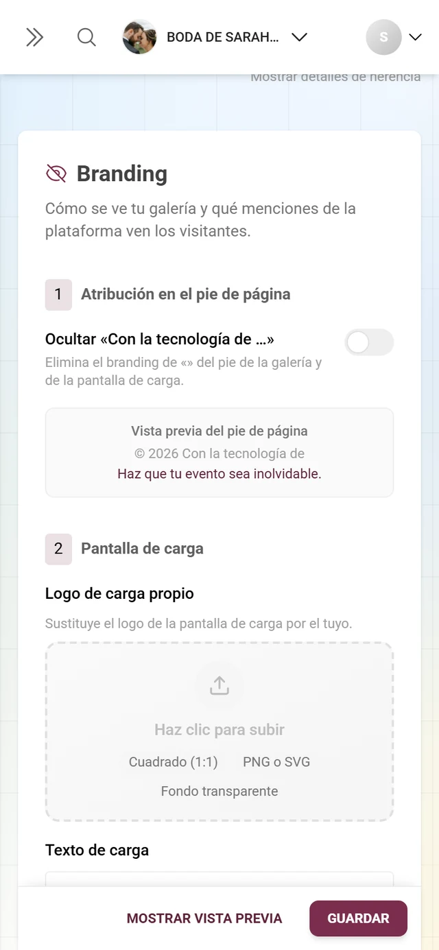 Pestaña White-Label con el bloque Branding