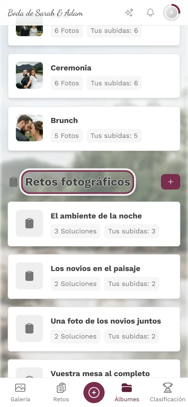 Resumen de álbumes desplazado hasta la sección resaltada Retos fotográficos