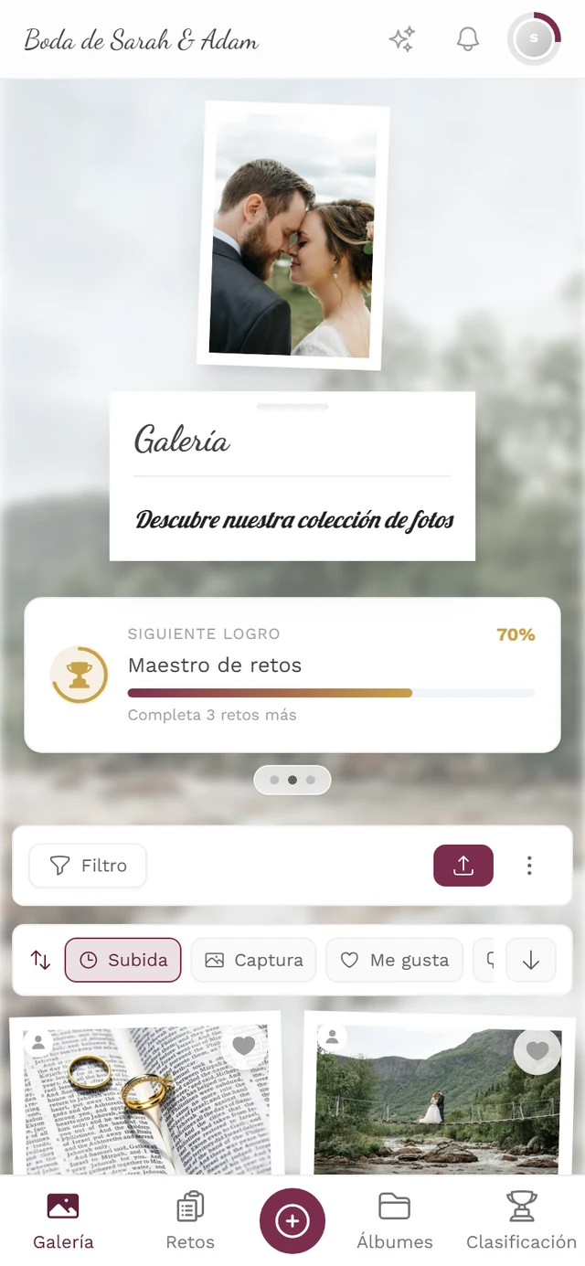 Galería con la tarjeta Siguiente logro y los tres puntos del carrusel debajo