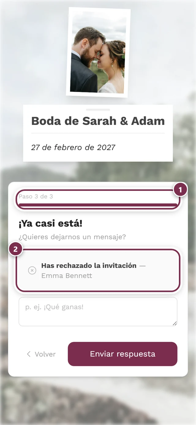 Último paso después de un rechazo con la indicación Paso 3 de 3