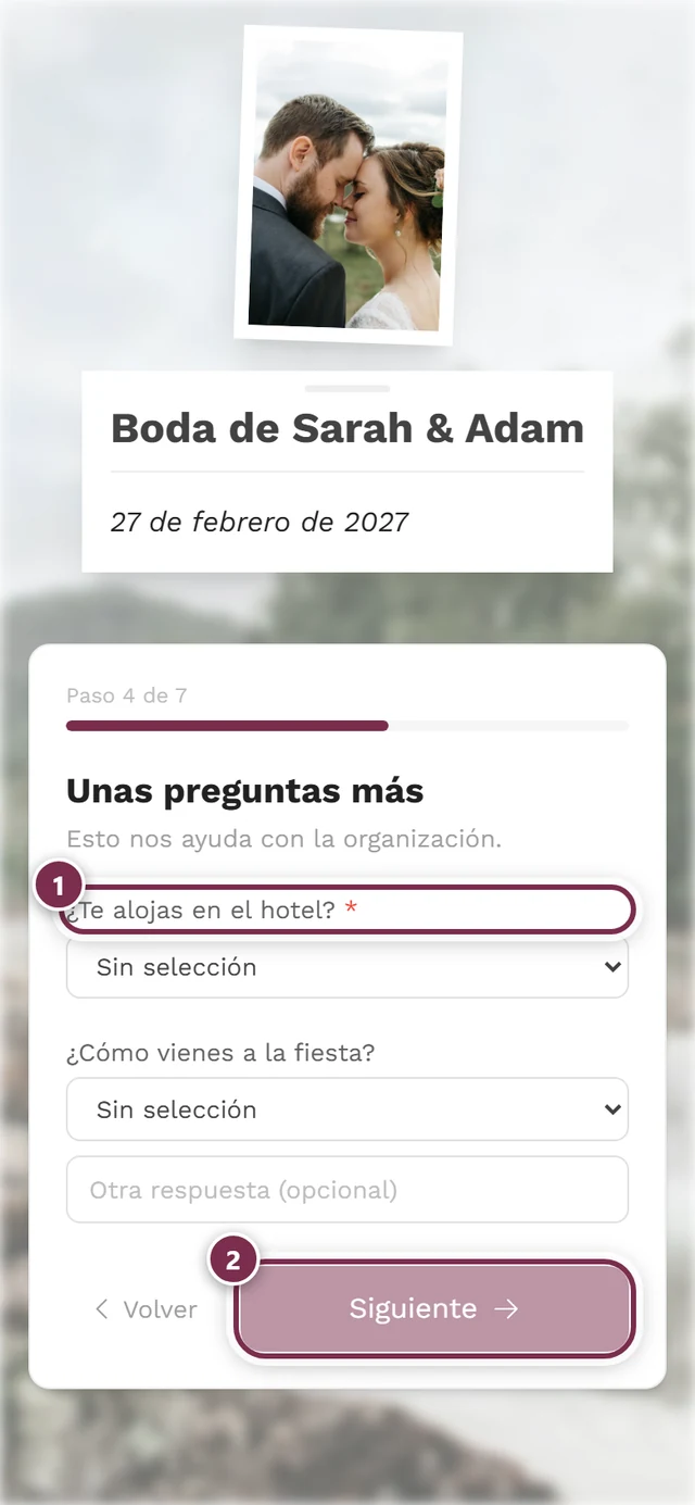Pregunta obligatoria con asterisco rojo y un botón Siguiente atenuado y no pulsable