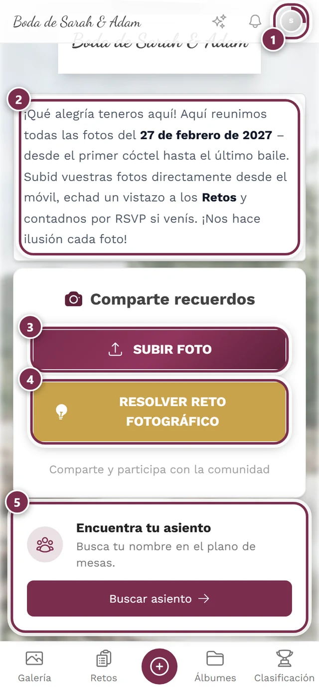 Pantalla de inicio de la galería tras unirse