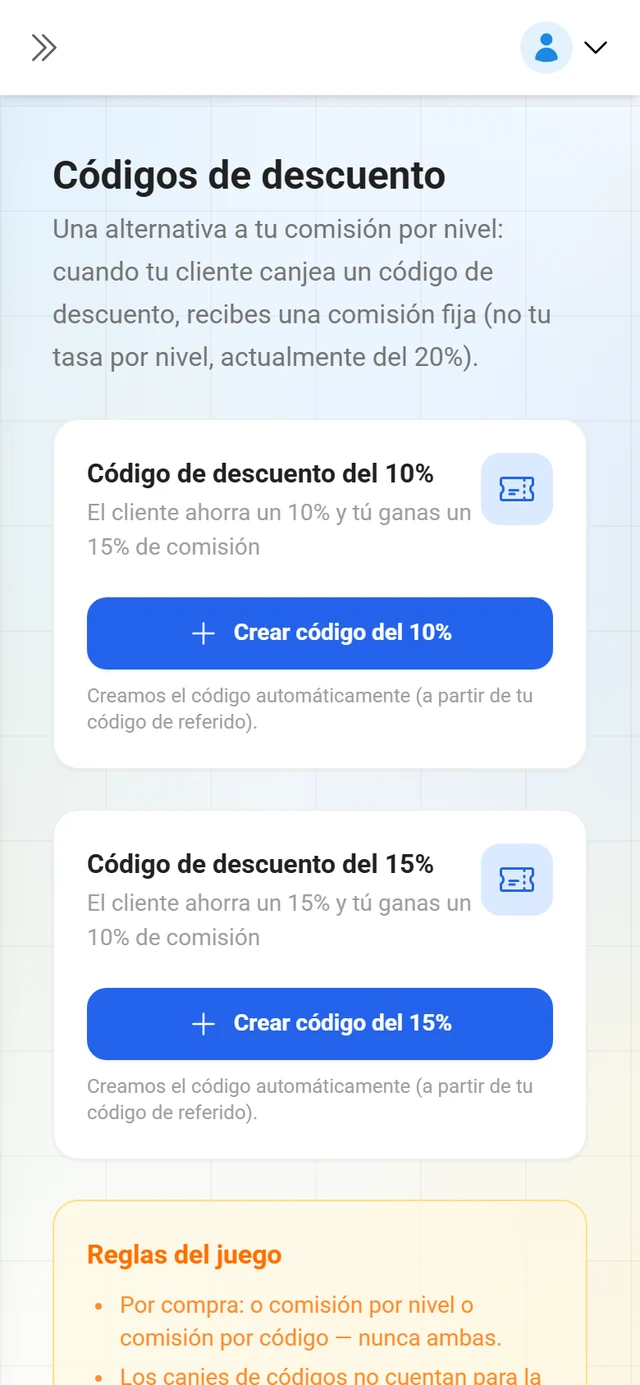 Resumen de los códigos de descuento del socio