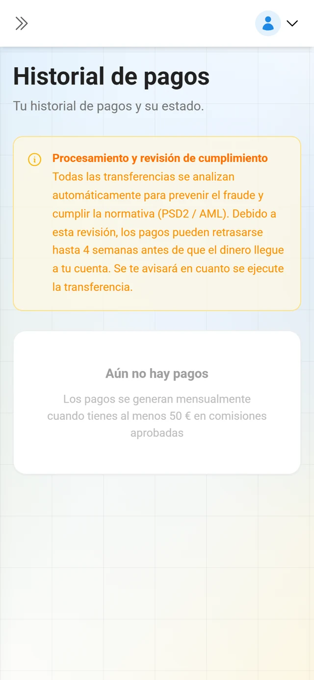 Historial de pagos en el portal de socios